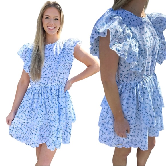 Simply Southern - NWT Blue & White Floral Mini Dress Size Medium - Picture 9 of 12